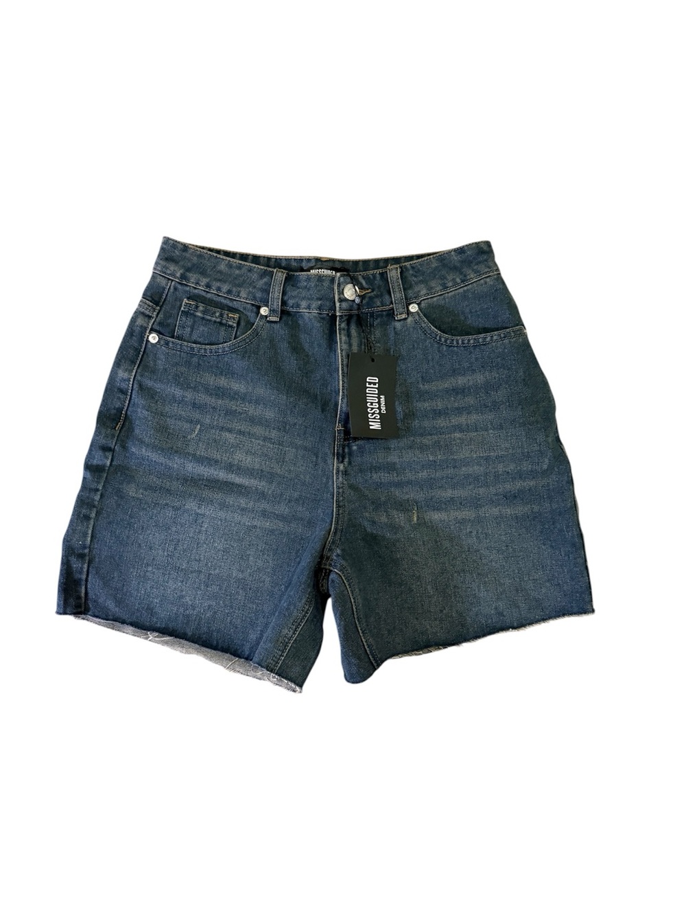 Misguided Dark Blue High-Rise Denim Shorts